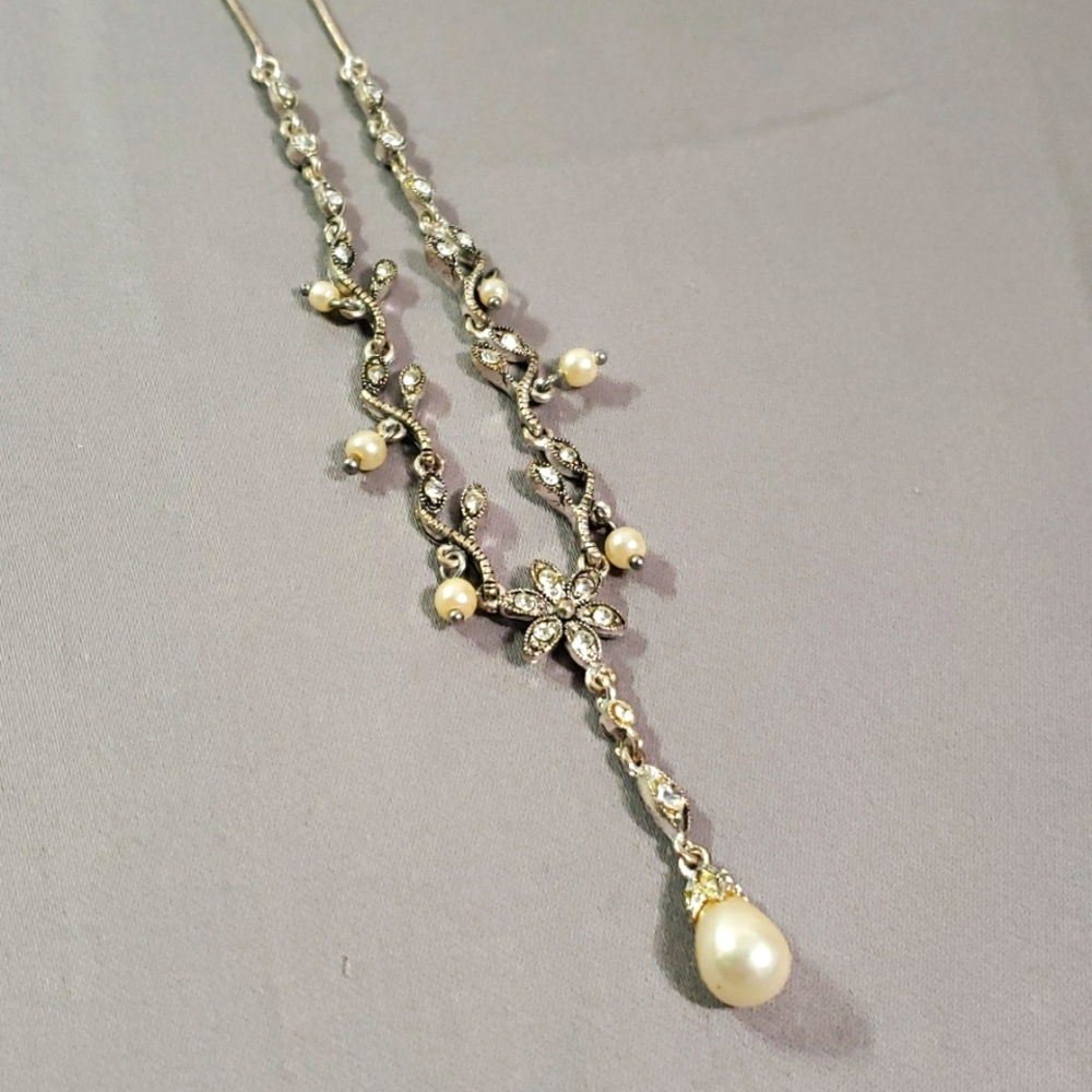 David's Bridal Crystal/CZ Pearl Drop Necklace